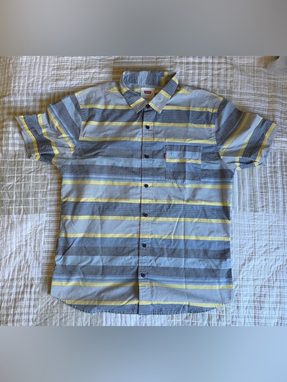 Levi's Short Sleeve Striped Button-Up Shirt in Light Blue, Yellow & Gray